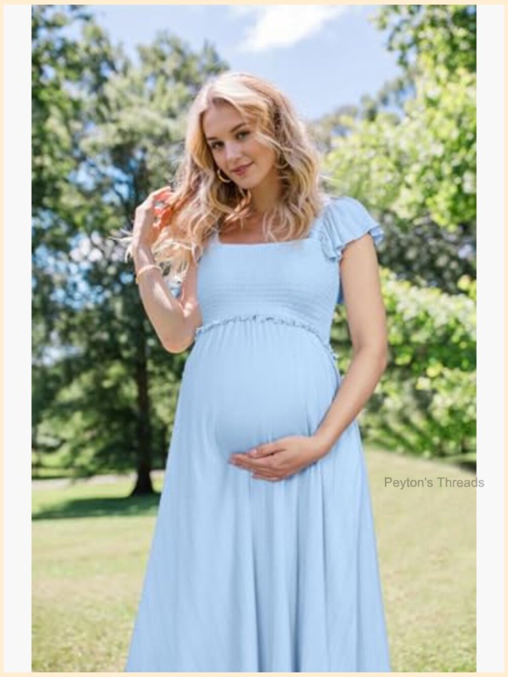 Maternity Boho Maxi Dress with Smocked Bodice and Ruffle Sleeves for Photoshoot - Picture 3 of 6